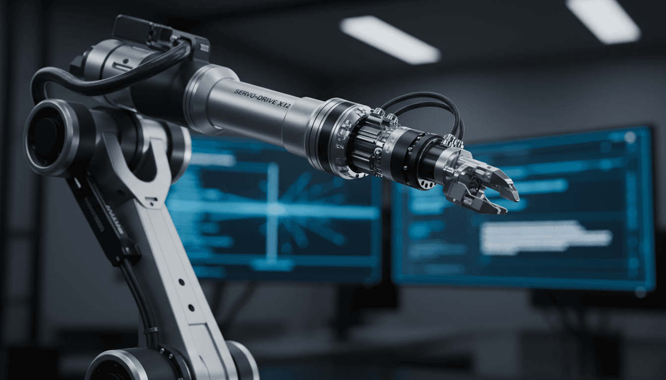 Close-up of robotic arm mechanics showing precision engineering and control components